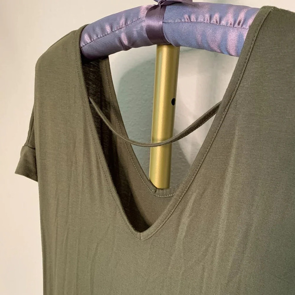 Women's Army Green Casual Loose Maxi Dress V-Neck Short Sleeve Pockets Size S - Picture 2 of 10